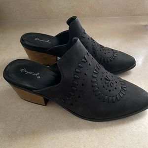 Black Heeled Mules
